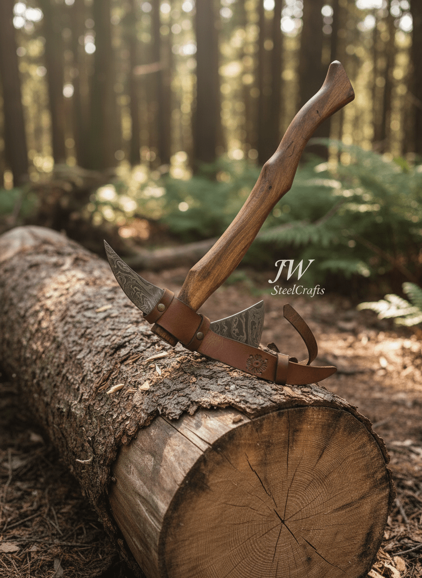 Camping Axe Damascus Steel 20 Inch Rosewood Handle with Leather Sheath