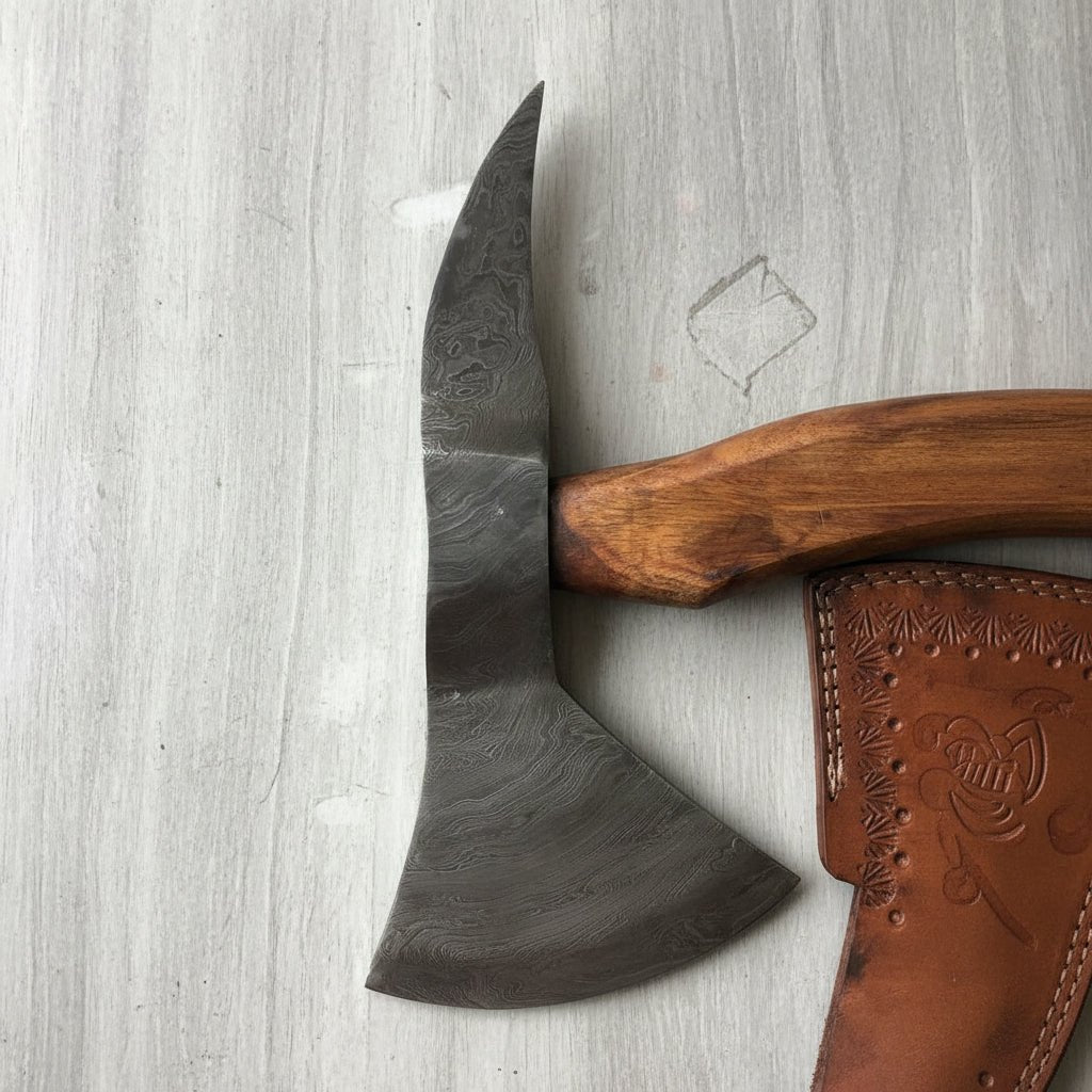 Camping Axe Damascus Steel 20 Inch Rosewood Handle with Leather Sheath