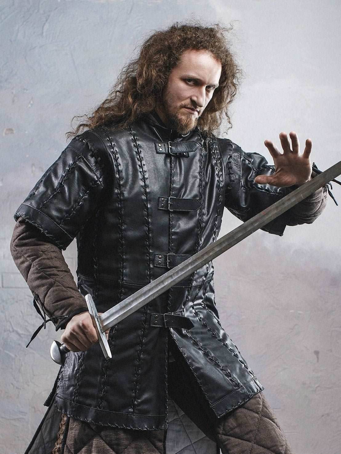 Battle black leather tunic - XS