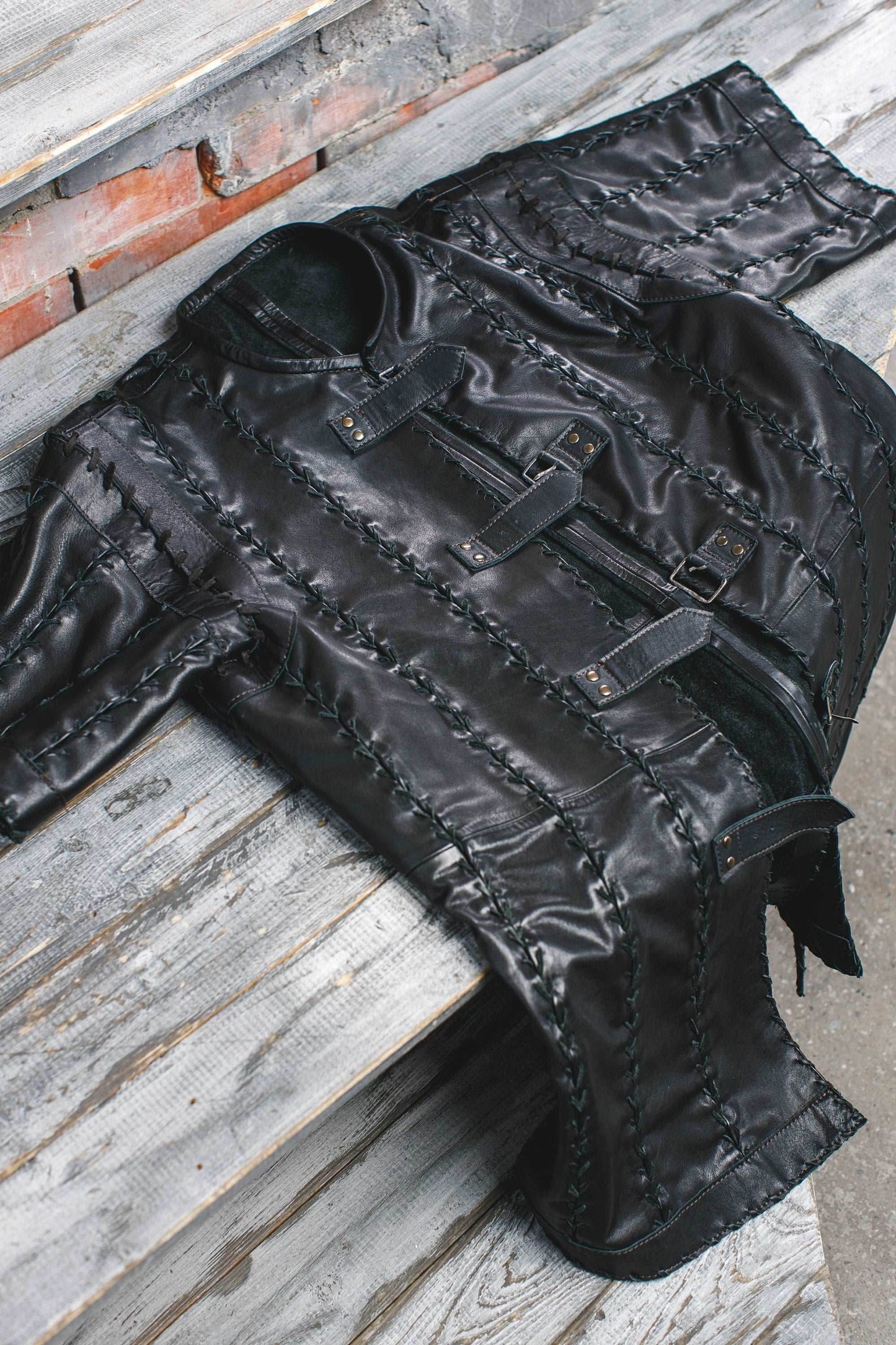 Battle black leather tunic - XS