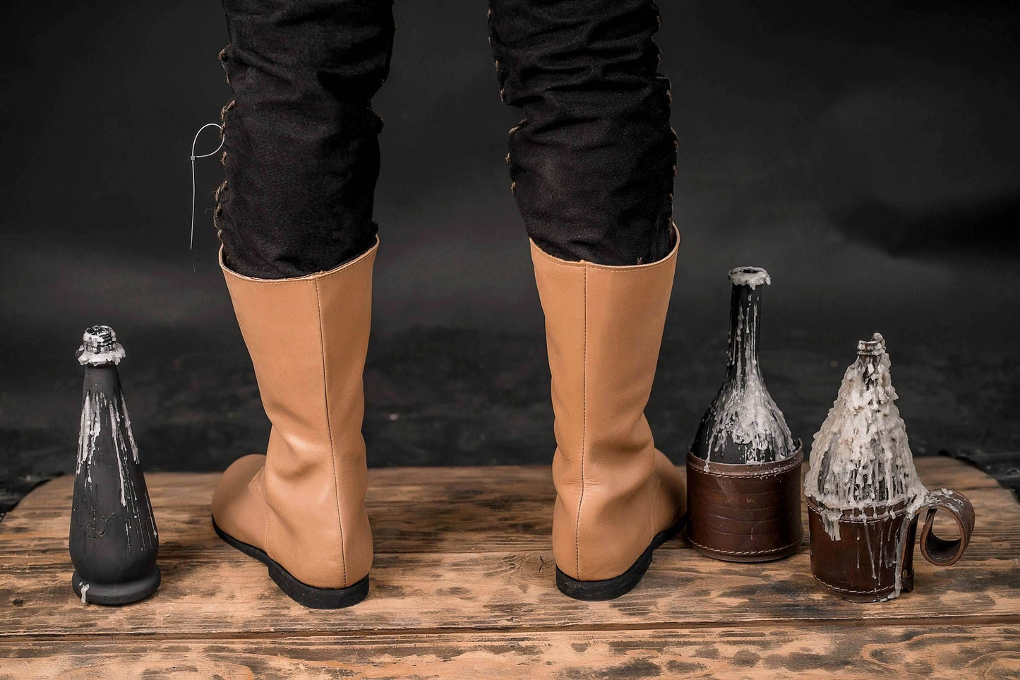 Beige high leather boots - brown (lie photo) / 5