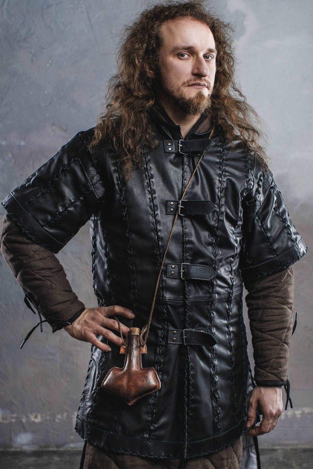 Battle black leather tunic - XS