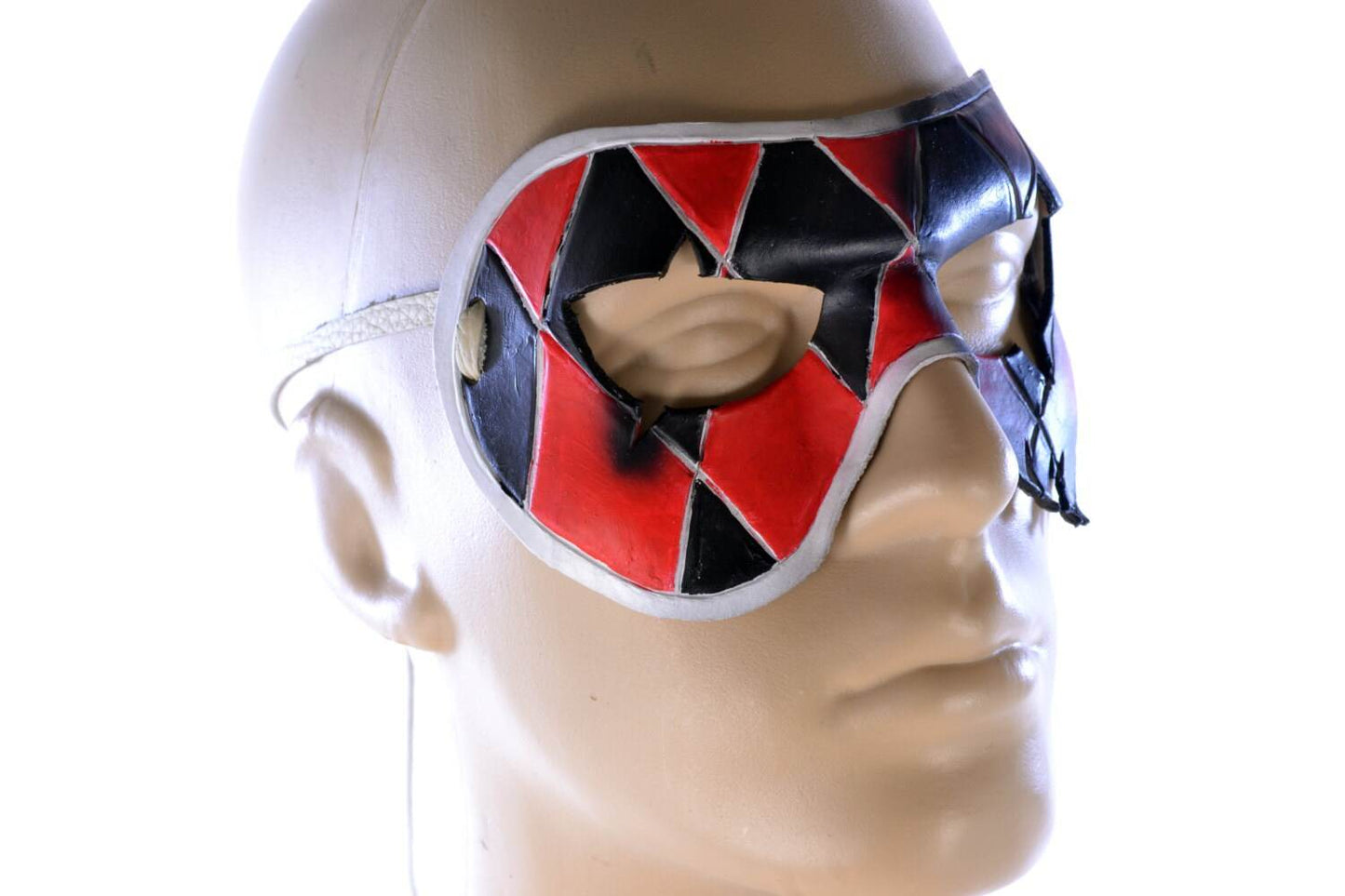 Two Face Harlequin Handmade Genuine Leather Mask in Red - 