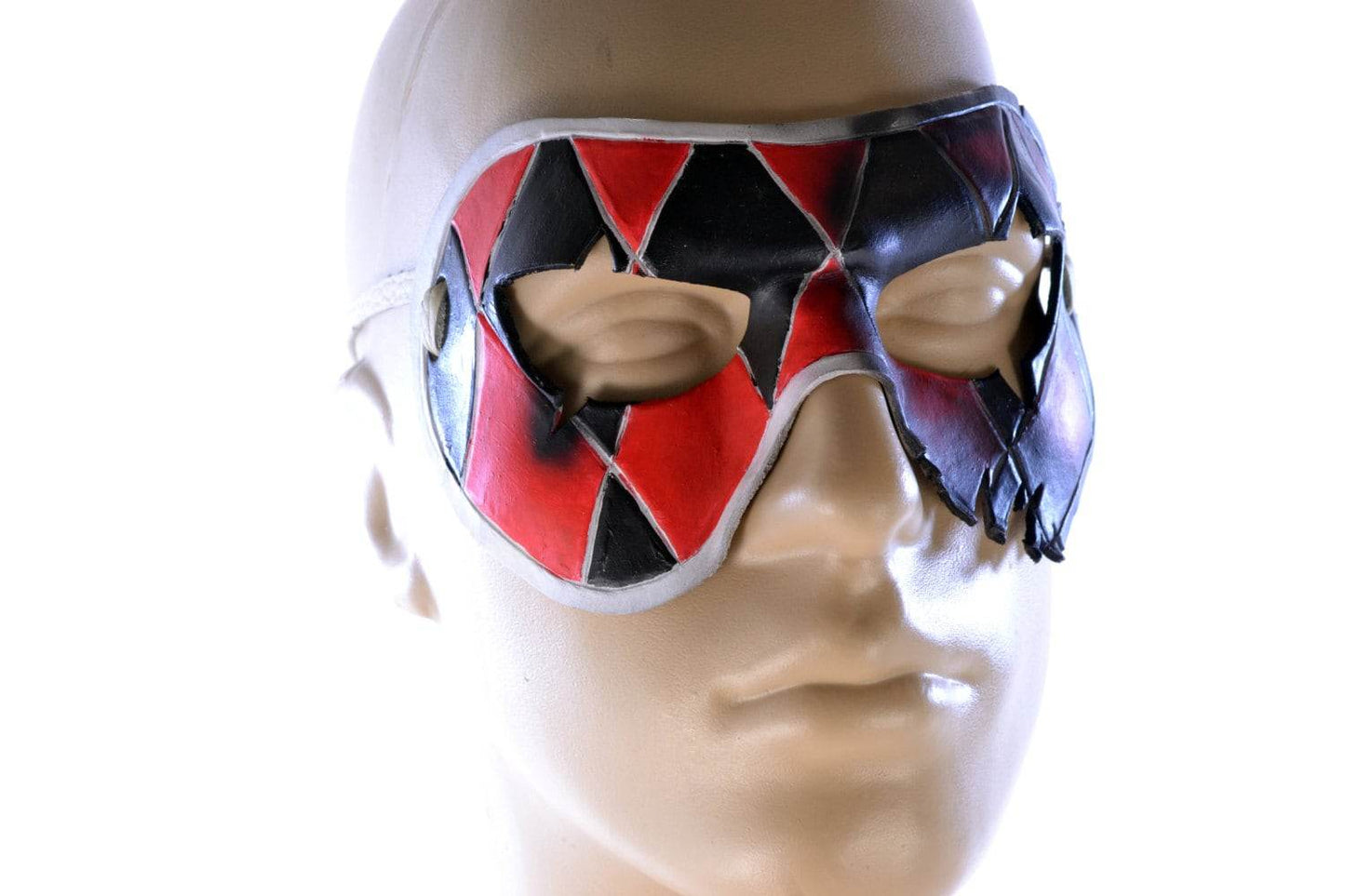 Two Face Harlequin Handmade Genuine Leather Mask in Red - 