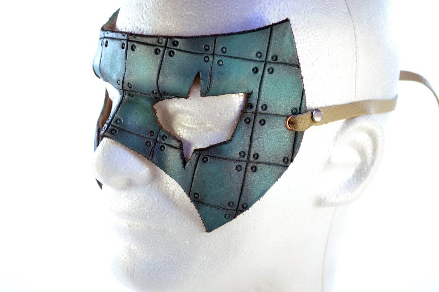 Handmade Genuine Leather Mask in Blue - 