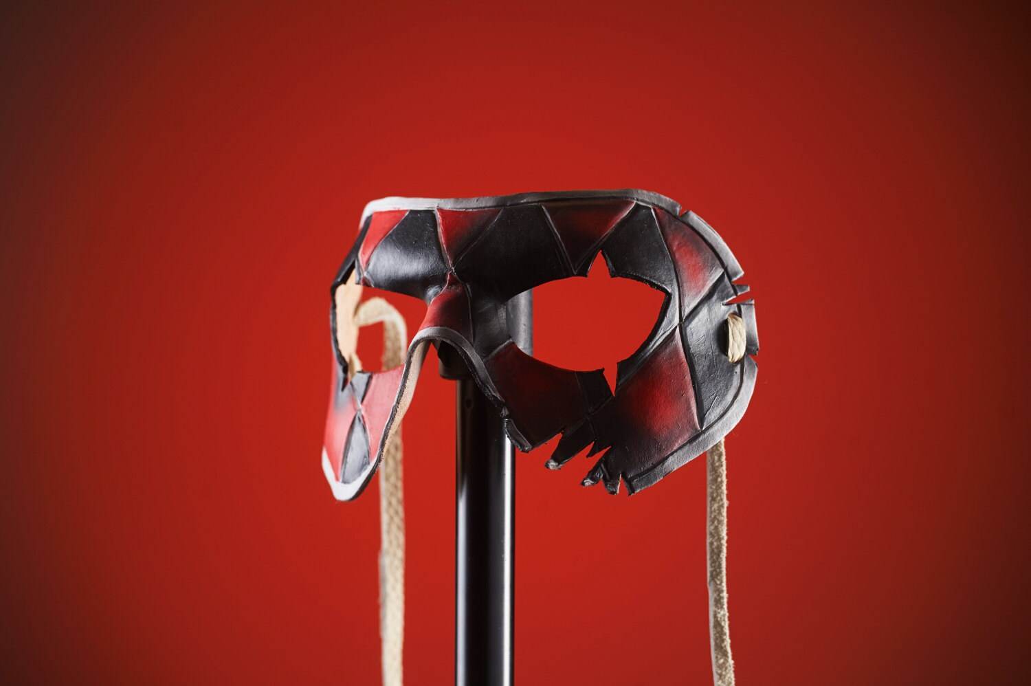 Two Face Harlequin Handmade Genuine Leather Mask in Red - 