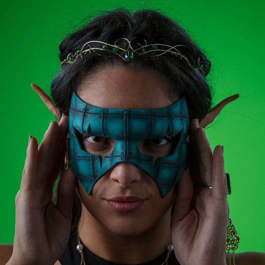 Handmade Genuine Leather Mask in Blue - 