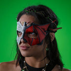 Angel Devil Handmade Genuine Leather Mask in Red and White for Masquerades Halloween or Cosplay- Good vs. Evil - 