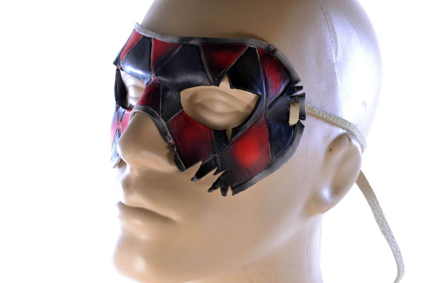 Two Face Harlequin Handmade Genuine Leather Mask in Red - 
