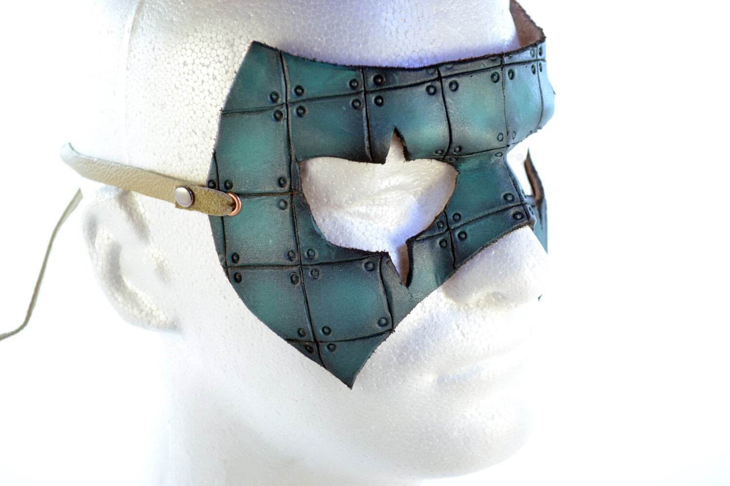Handmade Genuine Leather Mask in Blue - 
