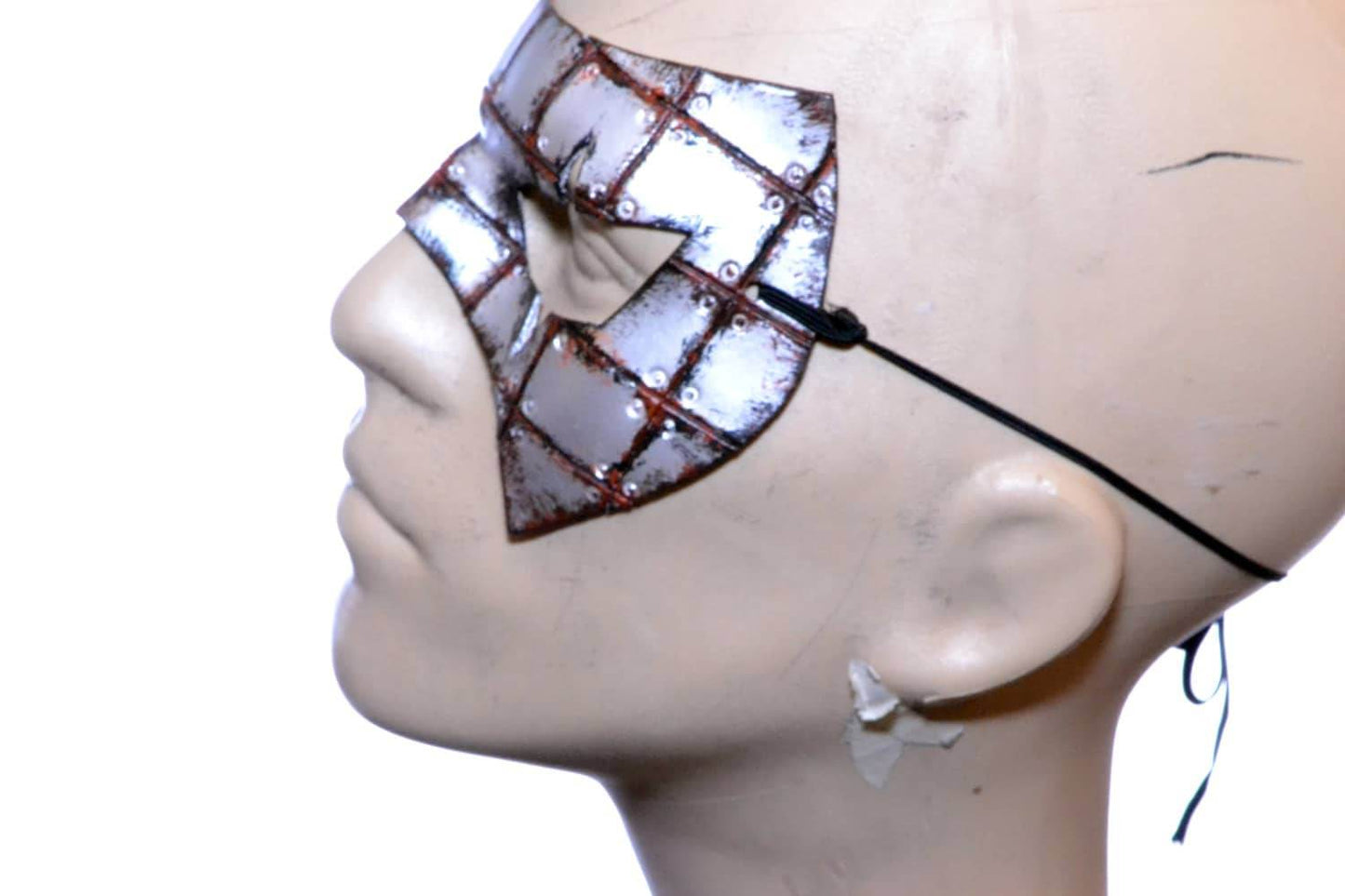 Handmade Genuine Leather Mask in Rusted Steel Pattern - 