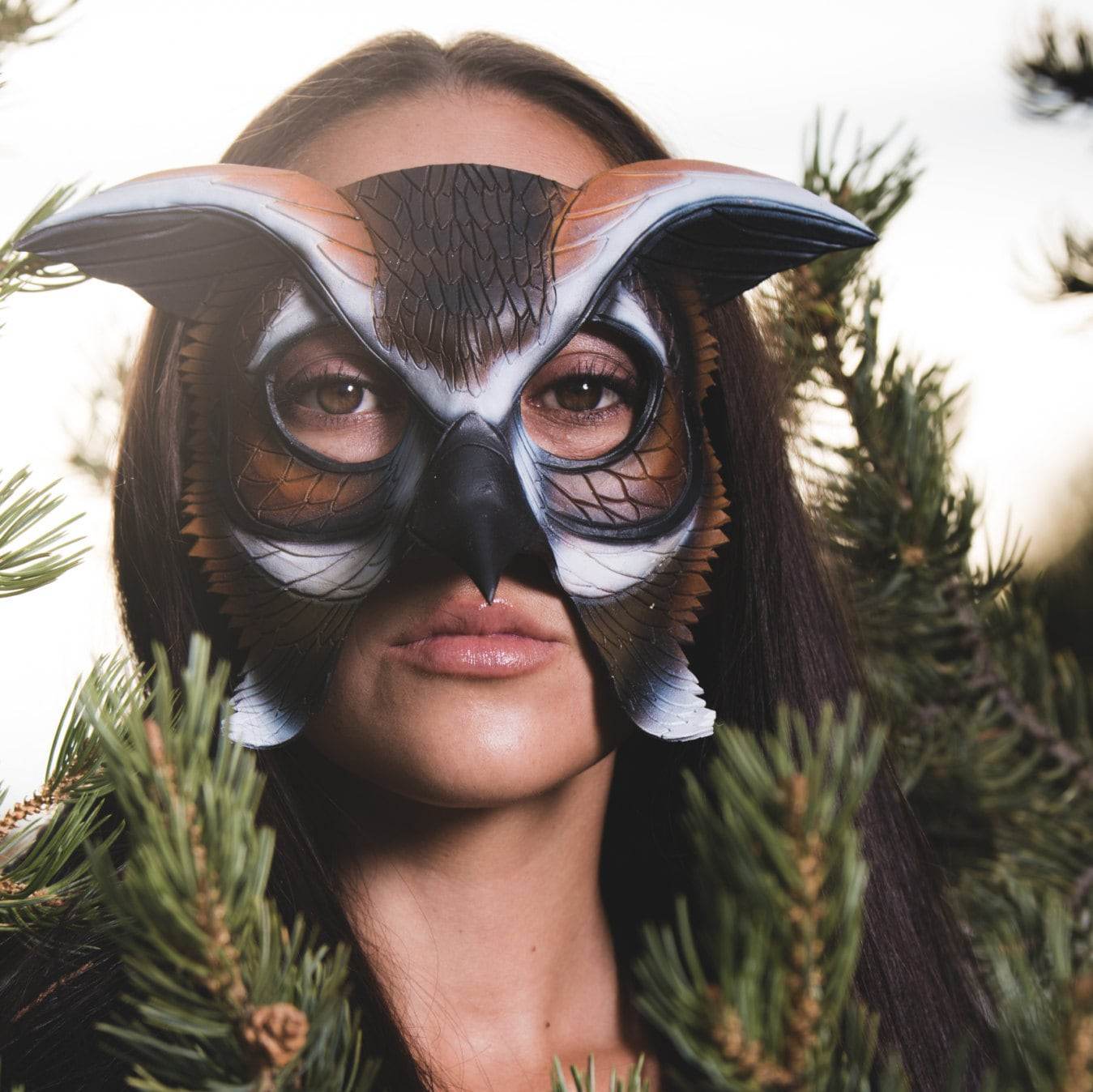 In Stock - Horned Owl Handmade Genuine Leather Mask - 