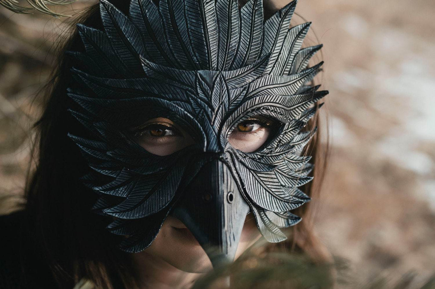 Black Raven Handmade Genuine Leather Mask - 