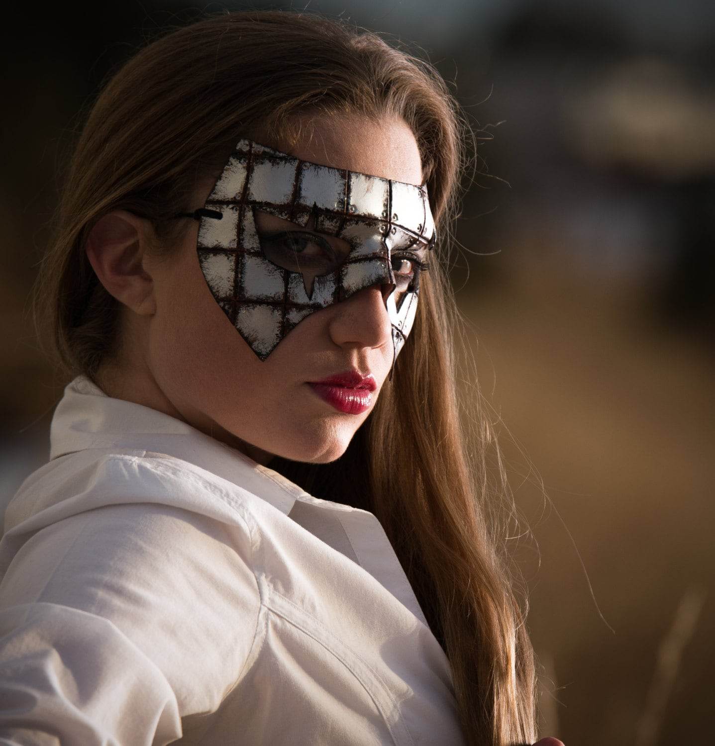 Handmade Genuine Leather Mask in Rusted Steel Pattern - 