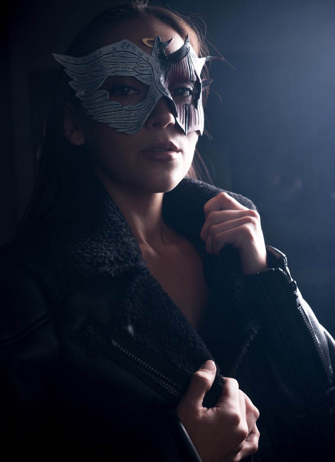 Angel Devil Handmade Genuine Leather Mask in Red and White for Masquerades Halloween or Cosplay- Good vs. Evil - 