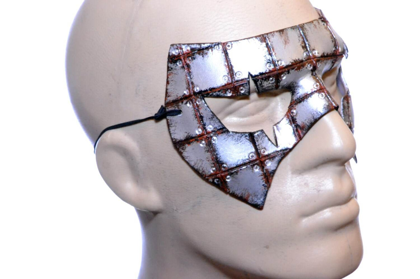 Handmade Genuine Leather Mask in Rusted Steel Pattern - 