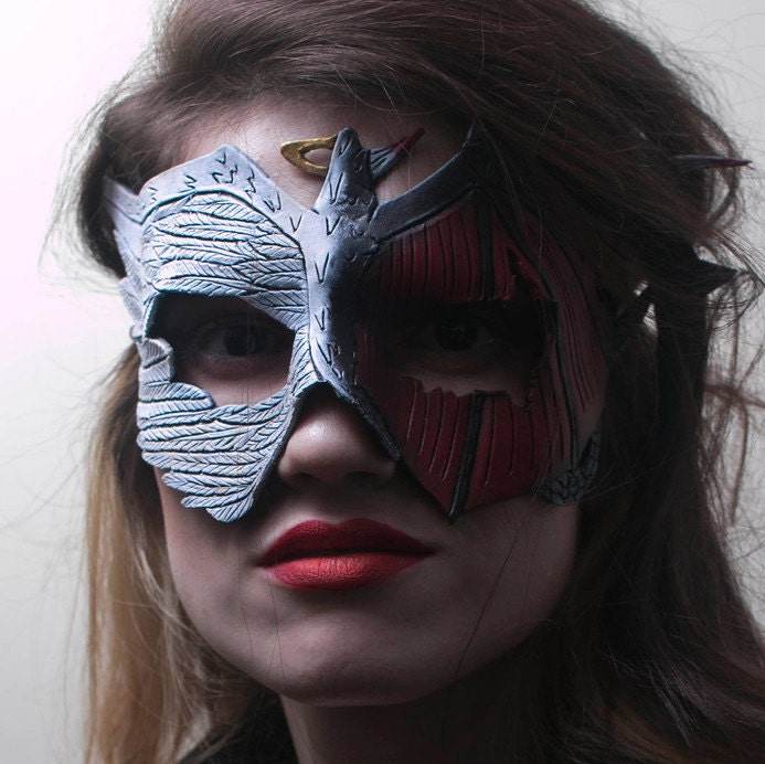Angel Devil Handmade Genuine Leather Mask in Red and White for Masquerades Halloween or Cosplay- Good vs. Evil - 