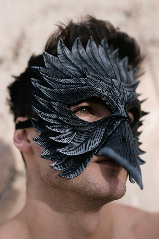 Black Raven Handmade Genuine Leather Mask - 