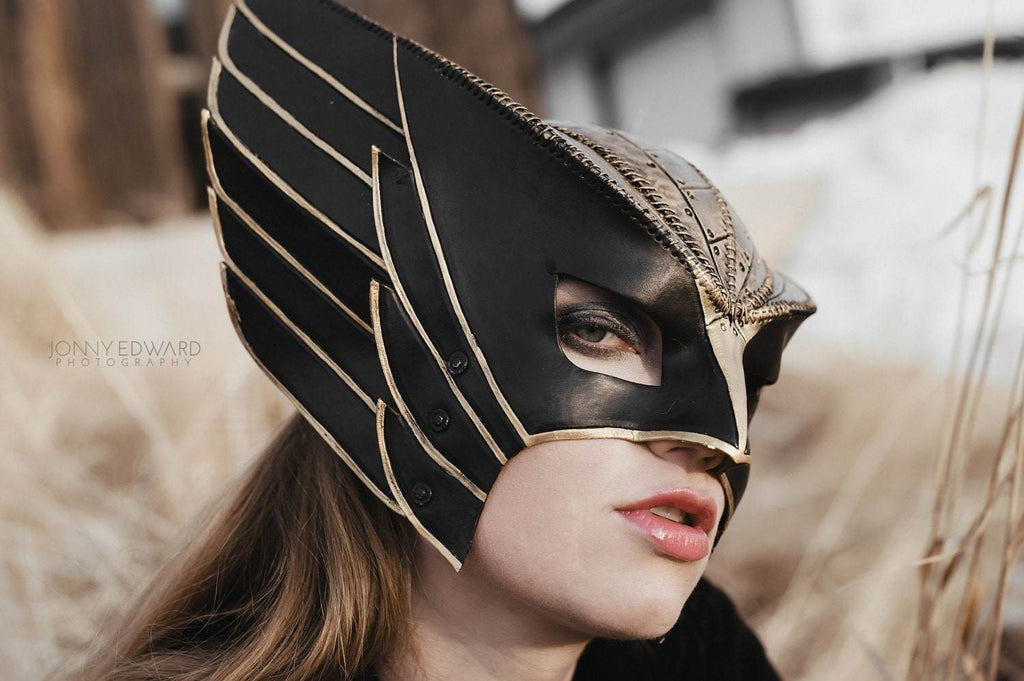 Winged Helmet Genuine Leather Mask - 