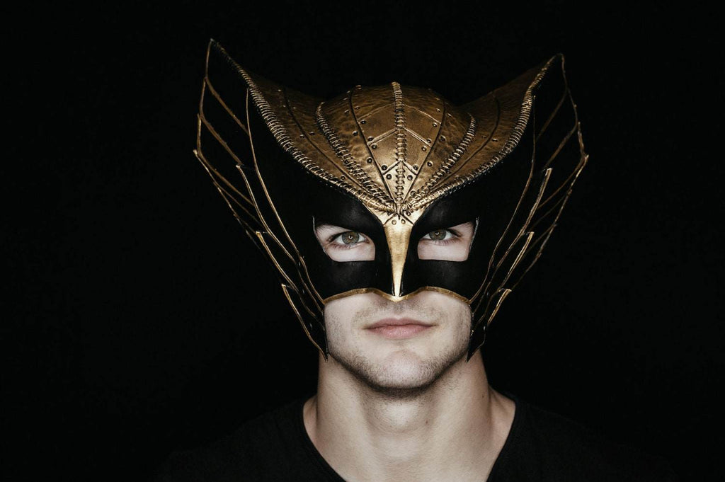 Winged Helmet Genuine Leather Mask - 