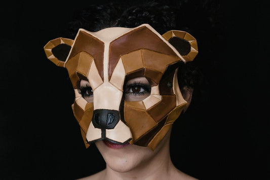 Geometric Grizzly Bear Leather Mask - 