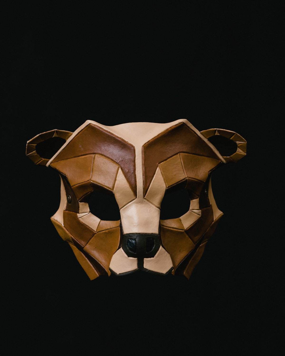 Geometric Grizzly Bear Leather Mask - 