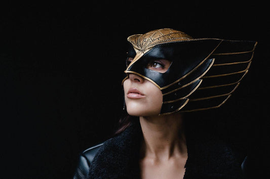 Winged Helmet Genuine Leather Mask - 