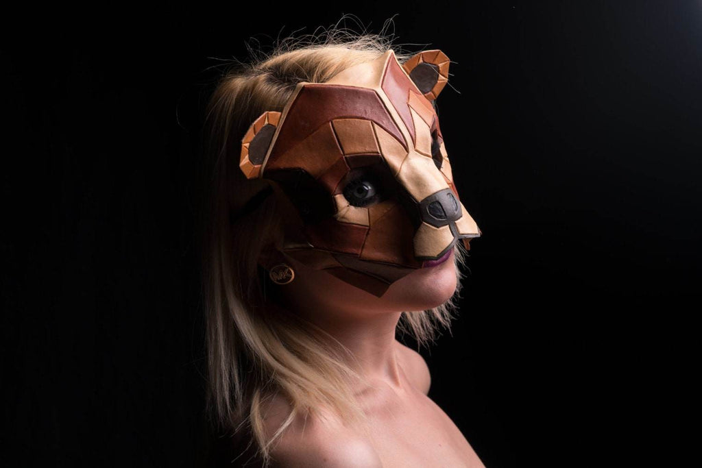 Geometric Grizzly Bear Leather Mask - 