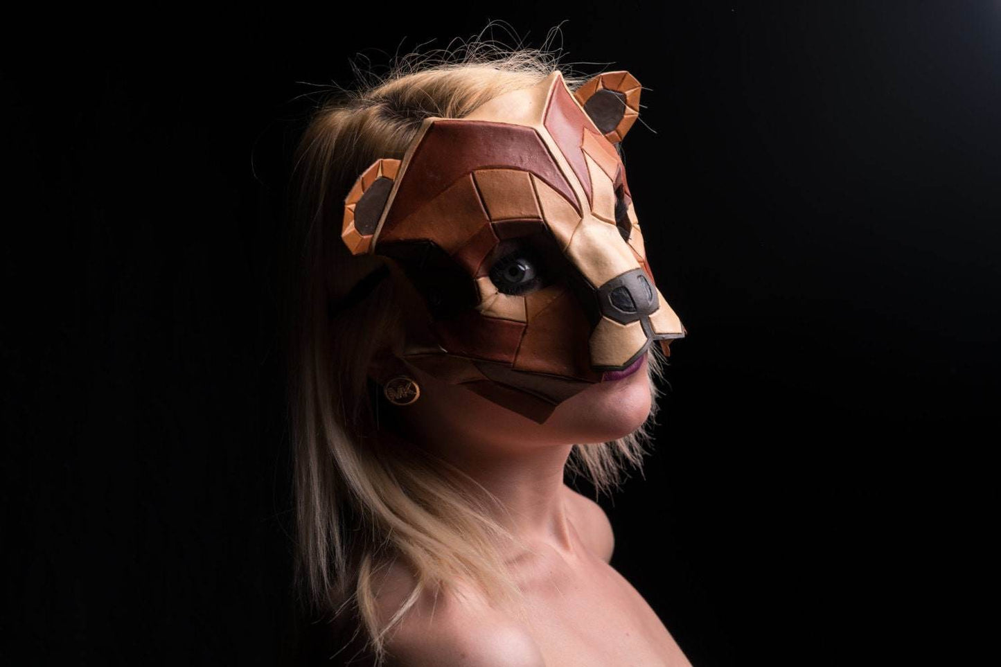 Geometric Grizzly Bear Leather Mask - 