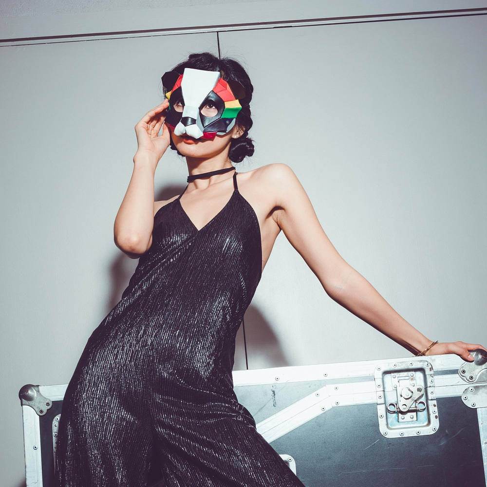 Geometric Rainbow Panda Bear Leather Mask - 