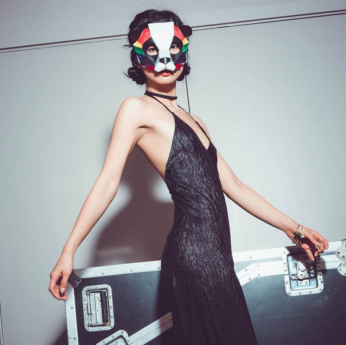 Geometric Rainbow Panda Bear Leather Mask - 