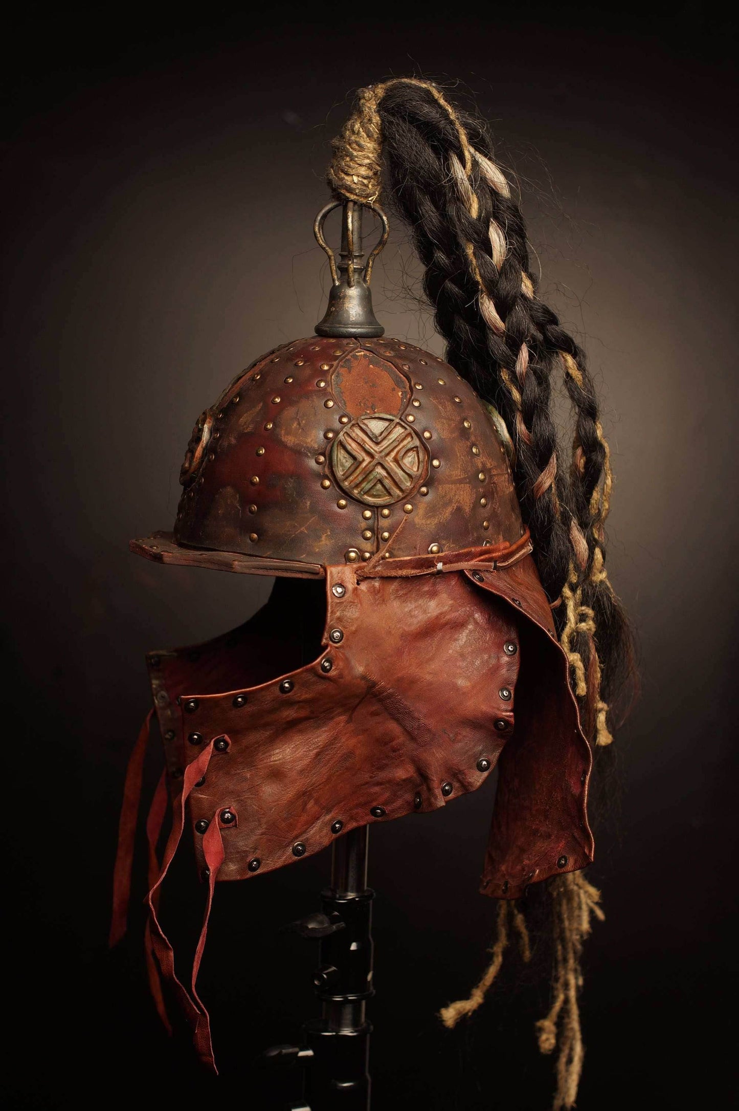 Medieval battle leather helmet - XS / Brown (as on foto)