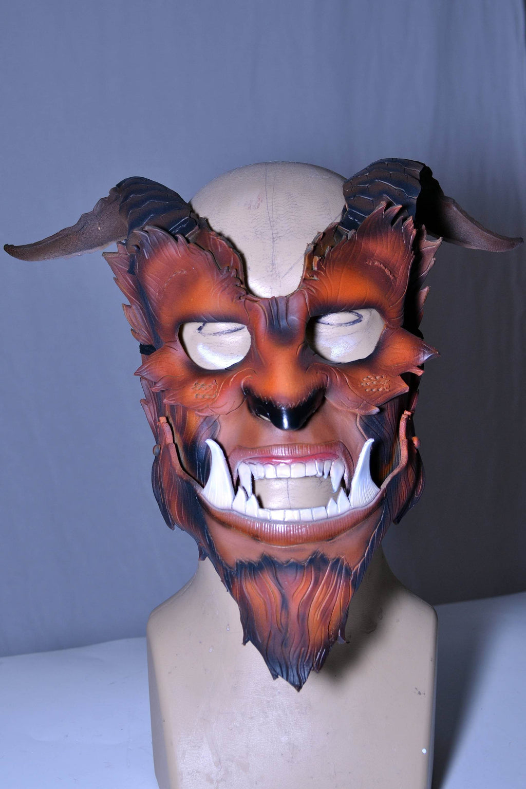 The Beast - Handmade Genuine Leather Mask with Horns in Natural Colors - 