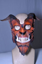 The Beast - Handmade Genuine Leather Mask with Horns in Natural Colors - 