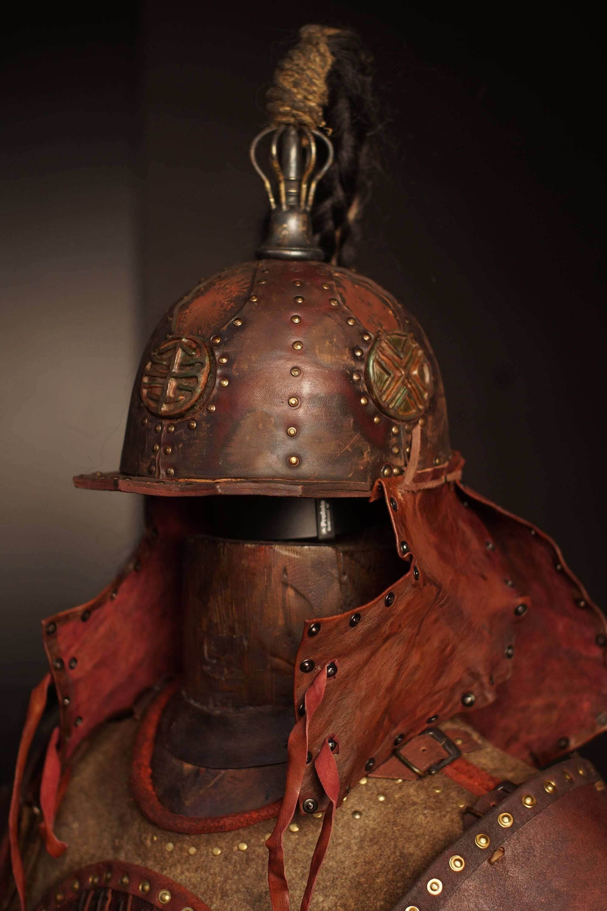 Medieval battle leather helmet - XS / Brown (as on foto)