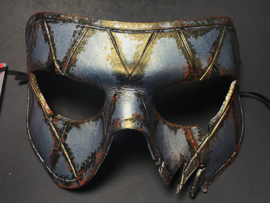 Harlequin Handmade Genuine Leather Mask in Silver Rust - 