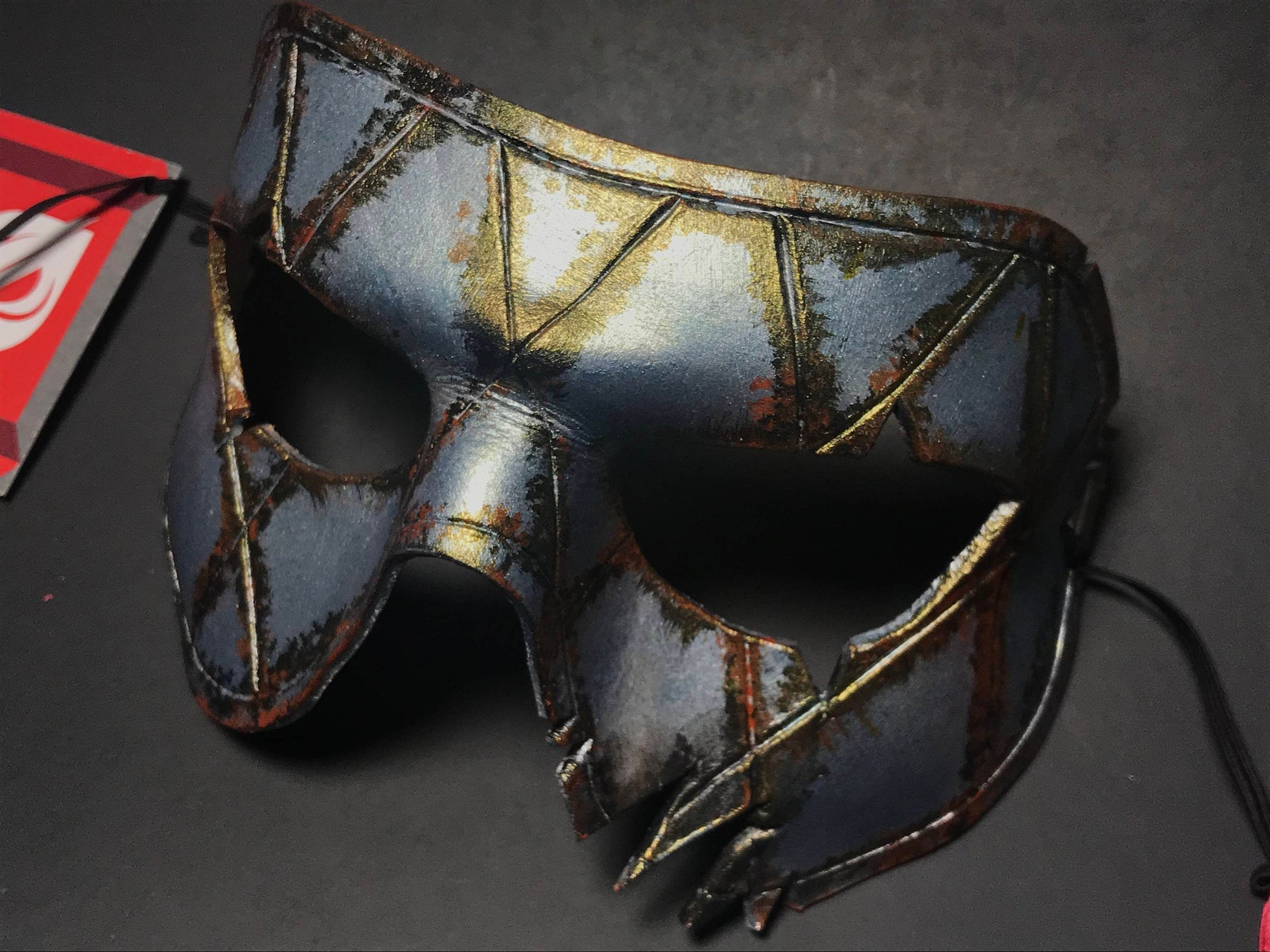 Harlequin Handmade Genuine Leather Mask in Silver Rust - 