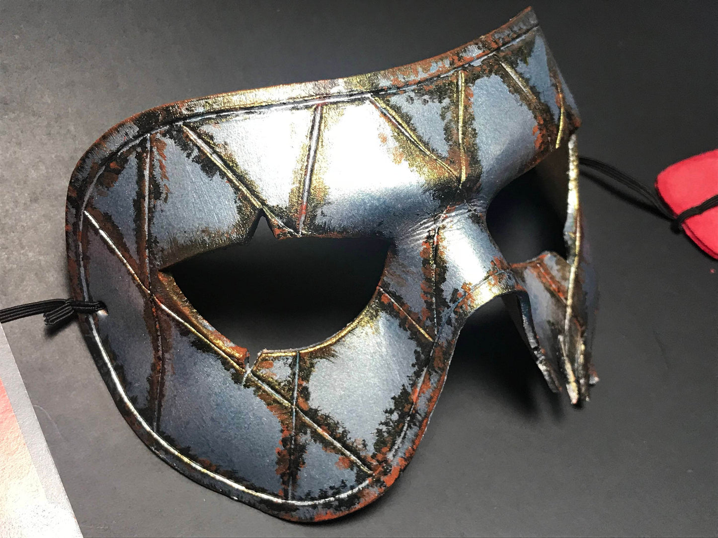 Harlequin Handmade Genuine Leather Mask in Silver Rust - 