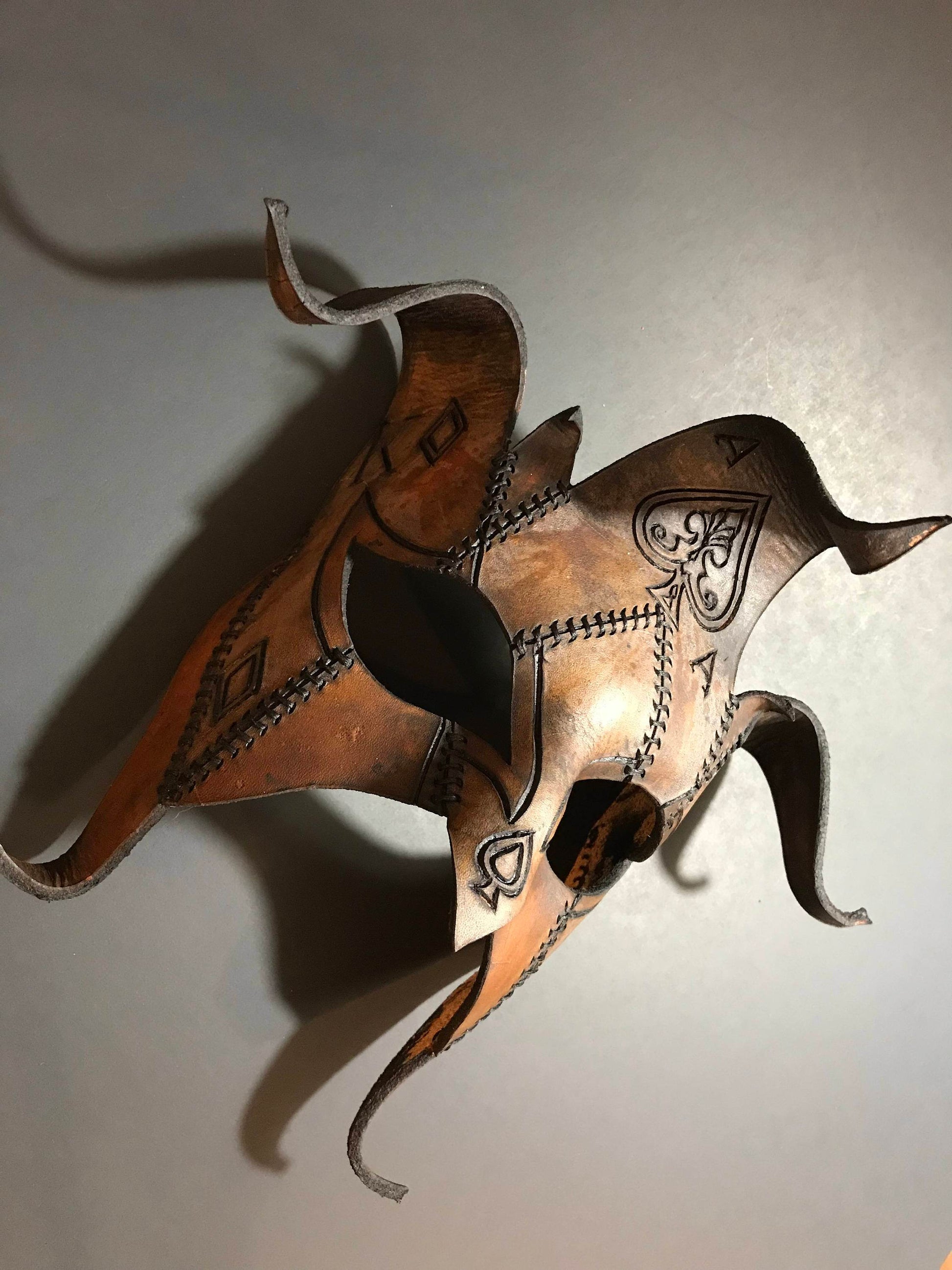 The Joker's Card- Joker Jester Handmade Genuine Leather Mask in Dyed Leather - 