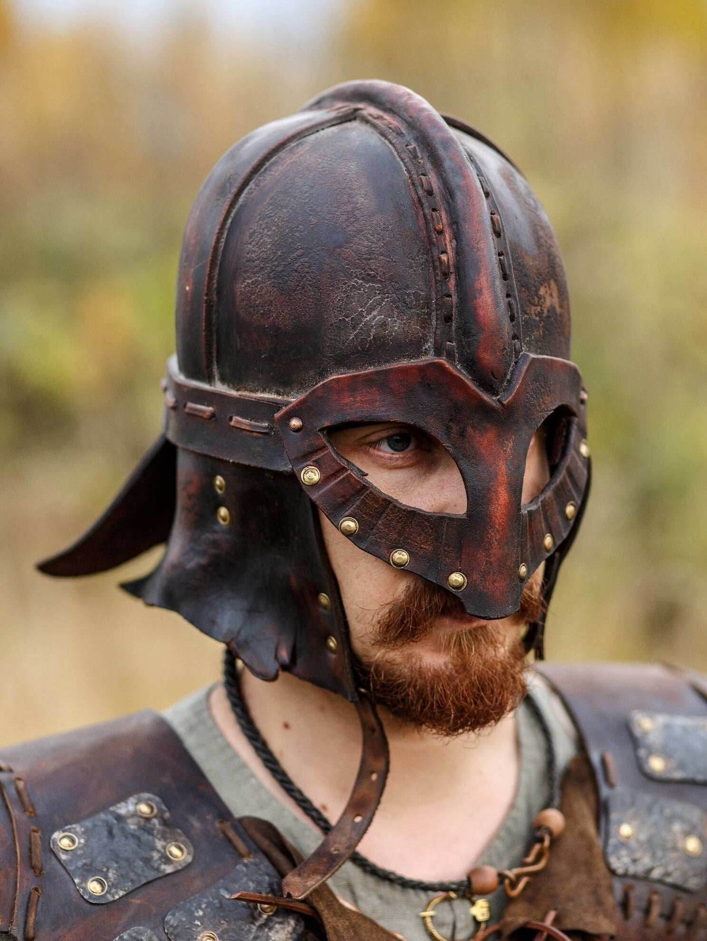 Viking vendel leather helmet - S / Brown (as on foto)