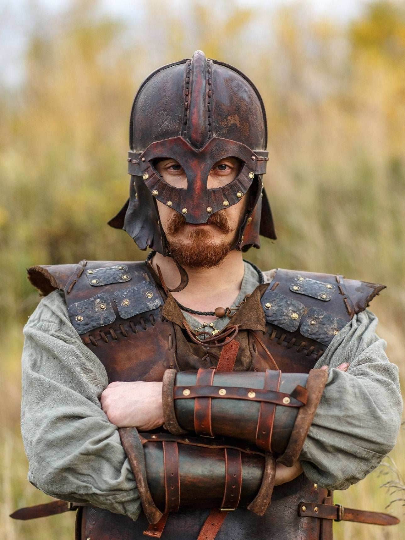 Viking vendel leather helmet - S / Brown (as on foto)