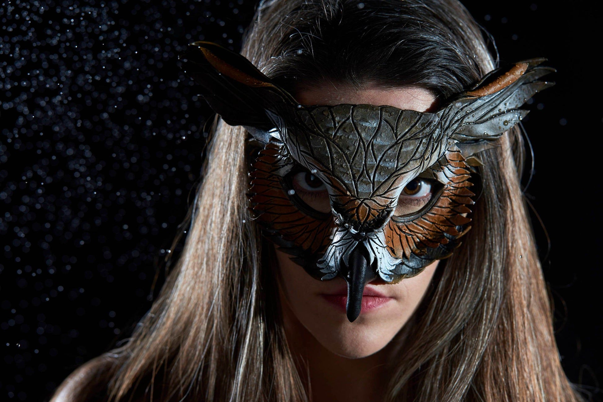Layered Horned Owl Handmade Genuine Leather Mask - 