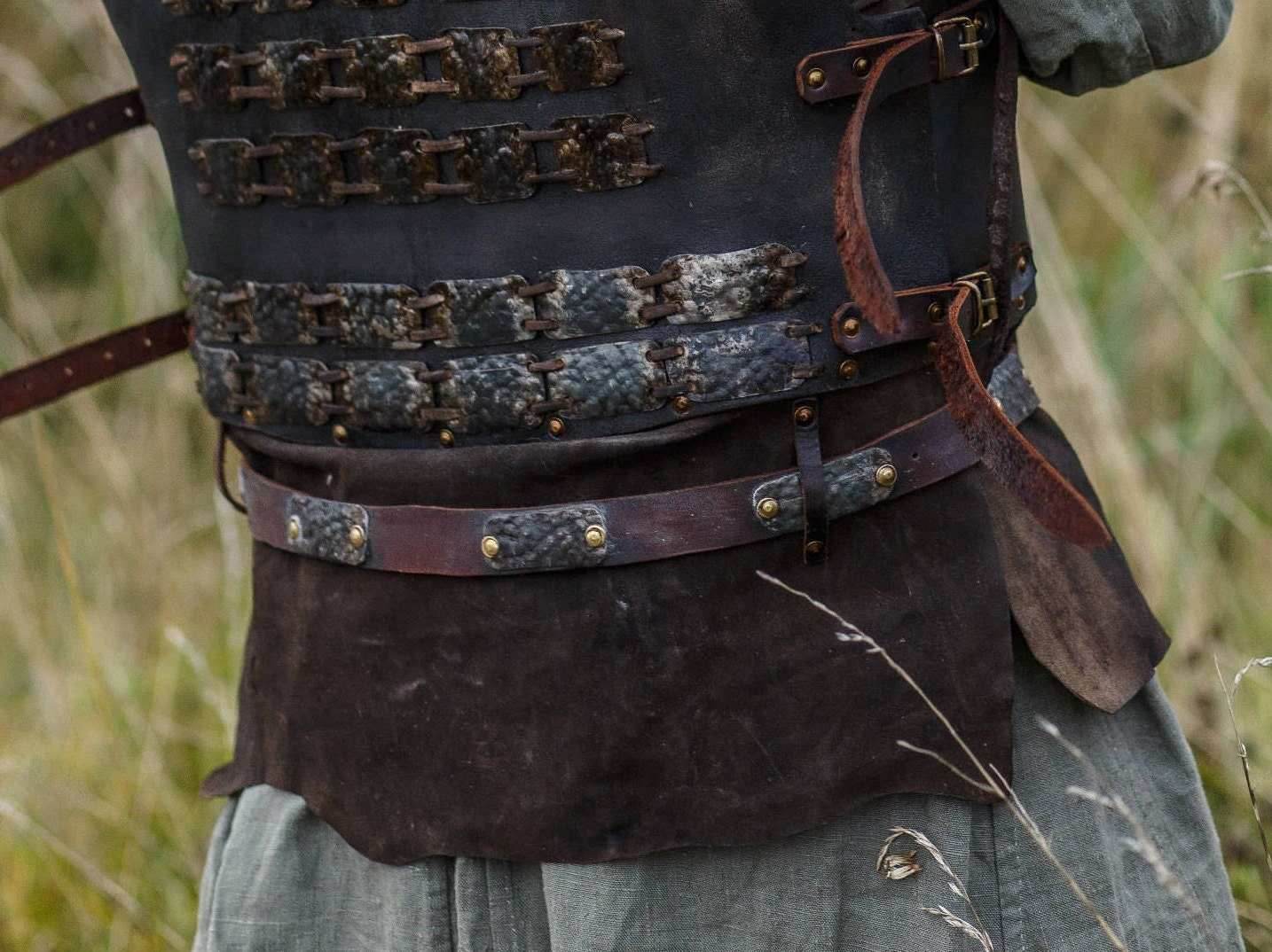 Medieval leather belt with metal plates - brown (like on foto)