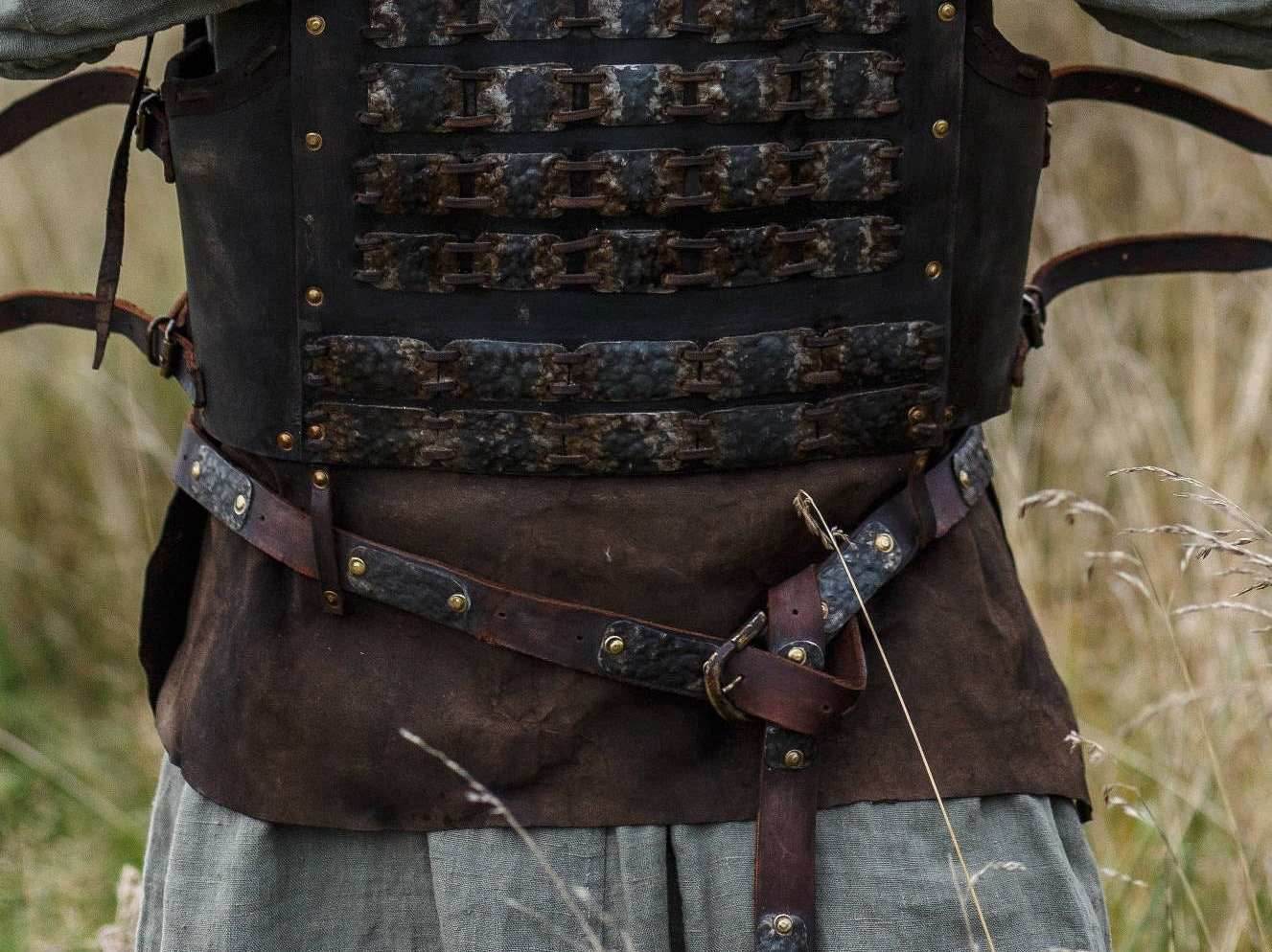 Medieval leather belt with metal plates - brown (like on foto)