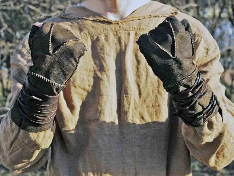 Battler leather gloves for LARP - one right-hand glove / Brown (as on photo)