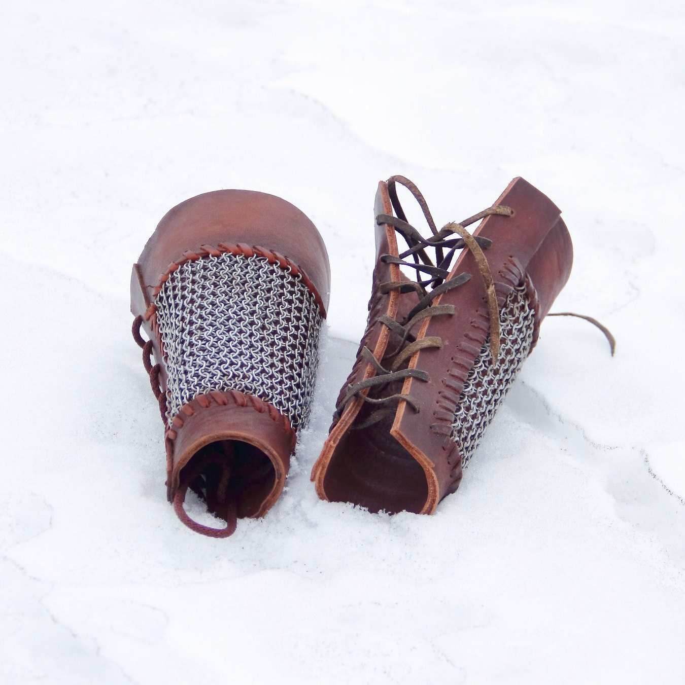 Viking leather bracers with сhainmai - brown (as pictured)