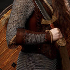 Viking leather bracers with сhainmai - brown (as pictured)