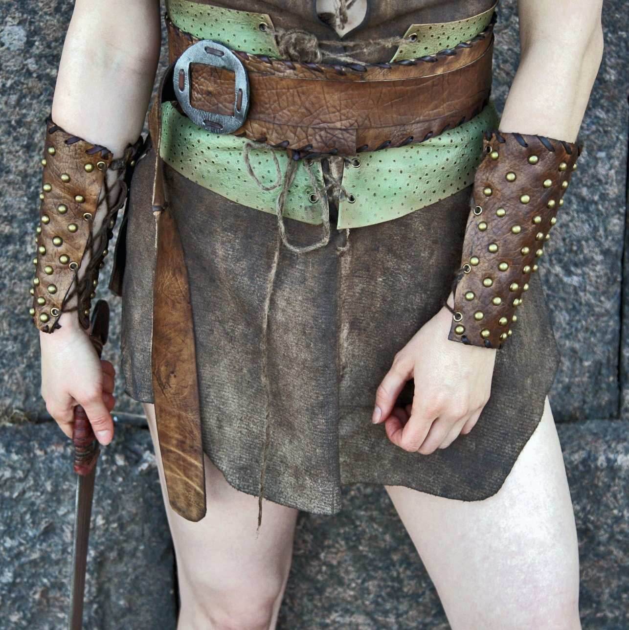 Medieval leather bracers for Larp - brown (as pictured)