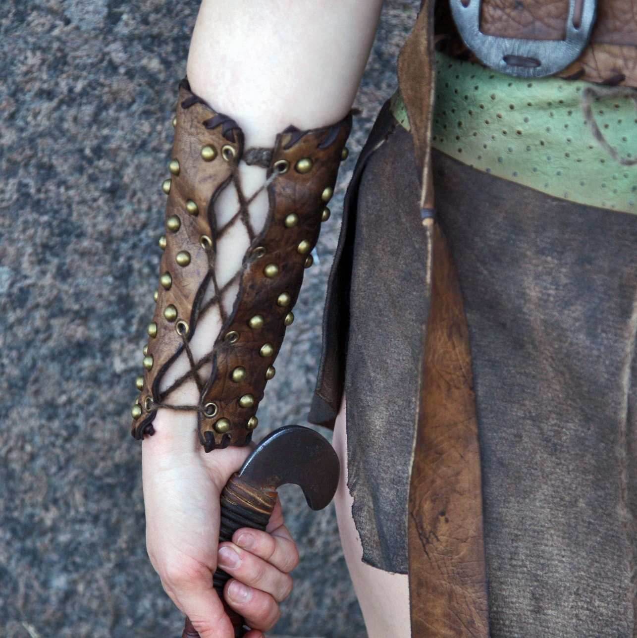 Medieval leather bracers for Larp - brown (as pictured)