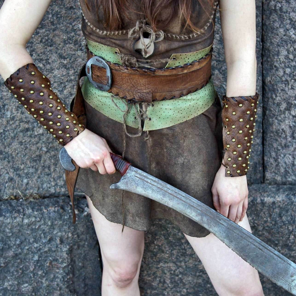 Medieval leather bracers for Larp - brown (as pictured)